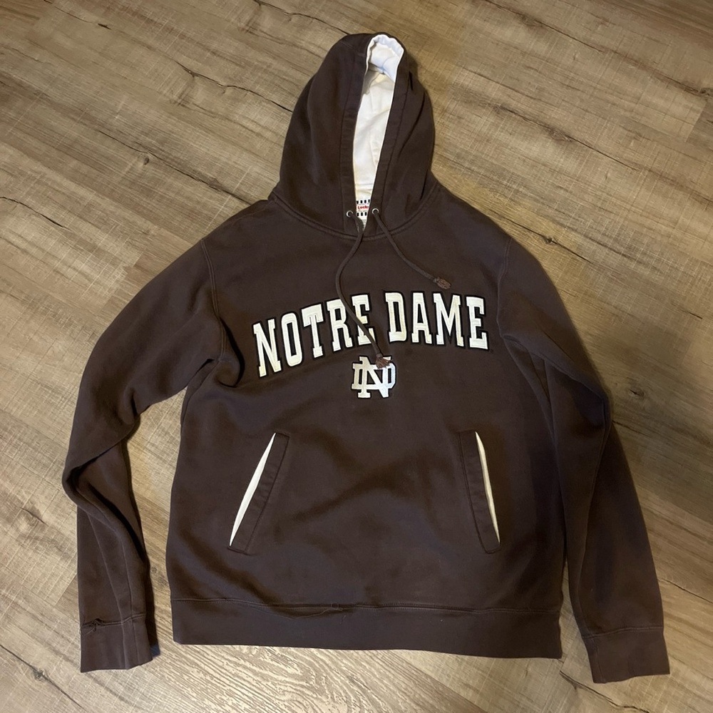 Notre Dame Men's Crewneck Hoodie in Brown with White Trim